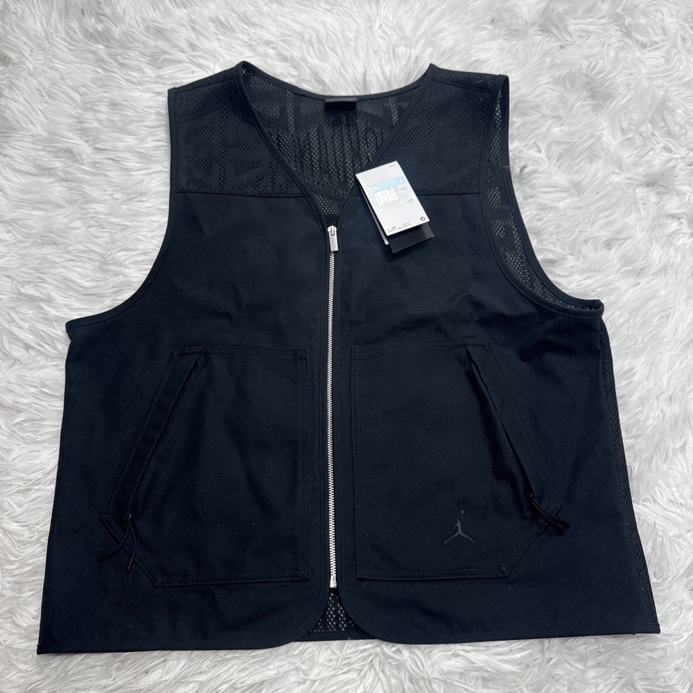 JORDAN Essentials Canvas Mesh Vest Men Medium M Black Full Zip Pockets New $140